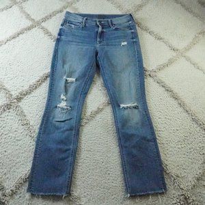 Mother The Mid Rise Dazzler Ankle Fray Jean Womens 27 Distressed Blue Denim